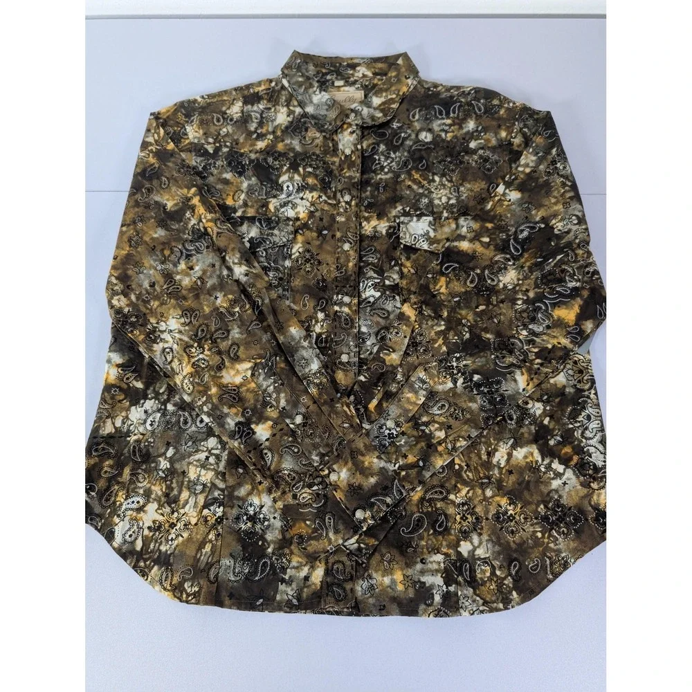 Scully Shirt Womens XL Brown Western Paisley Snap Button Long Sleeve Cowboy